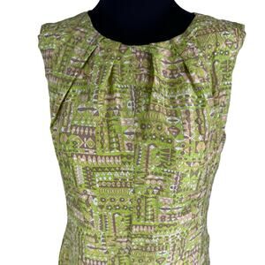Vintage 60s Silk Tiki Dress Chartreuse Geometric Print Shift S M As-Is Project